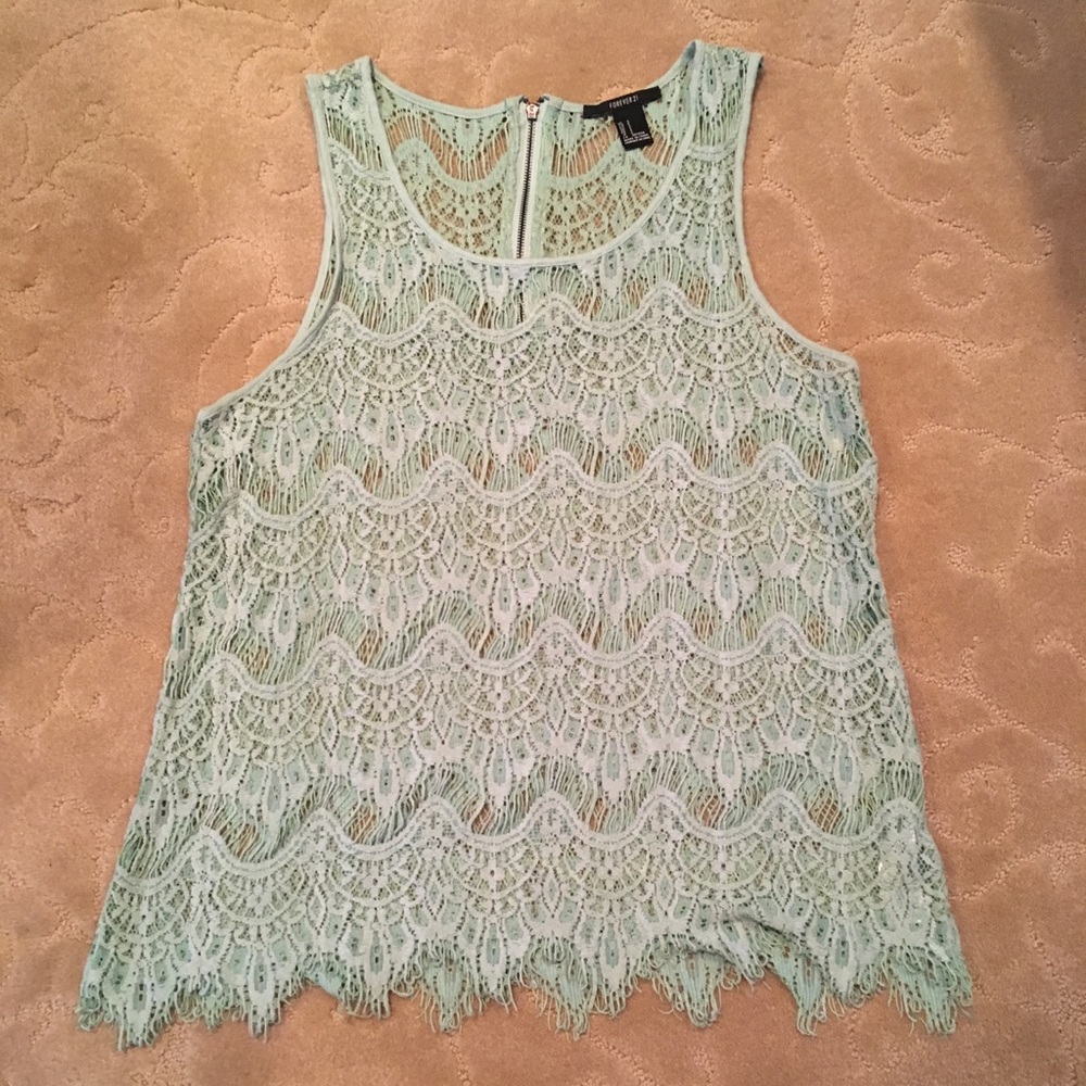 Green Lace Sleeveless Blouse
